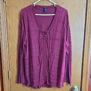 Rue21 Burgundy Lace-Up Blouse